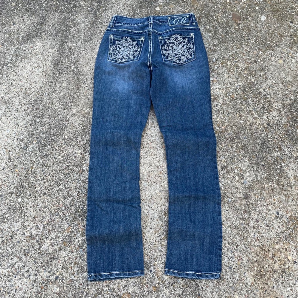 Code Bleu Jeans Womens Size 4 Blue Embroidered Back Pocket Bootcut Stretch Denim - Picture 3 of 8